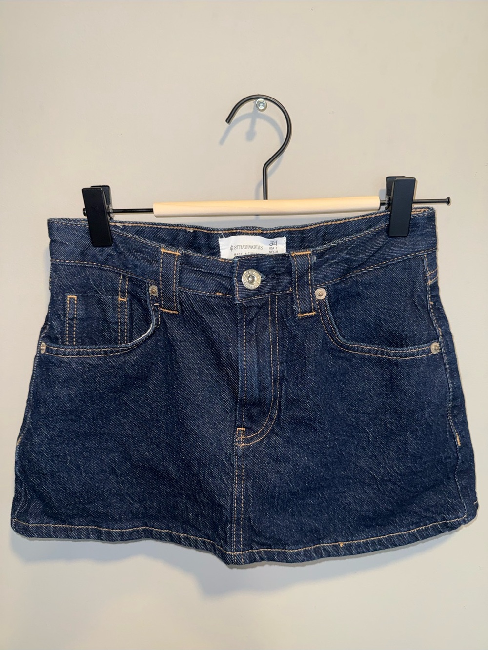Stradivarius Navy Denim Mini Skirt